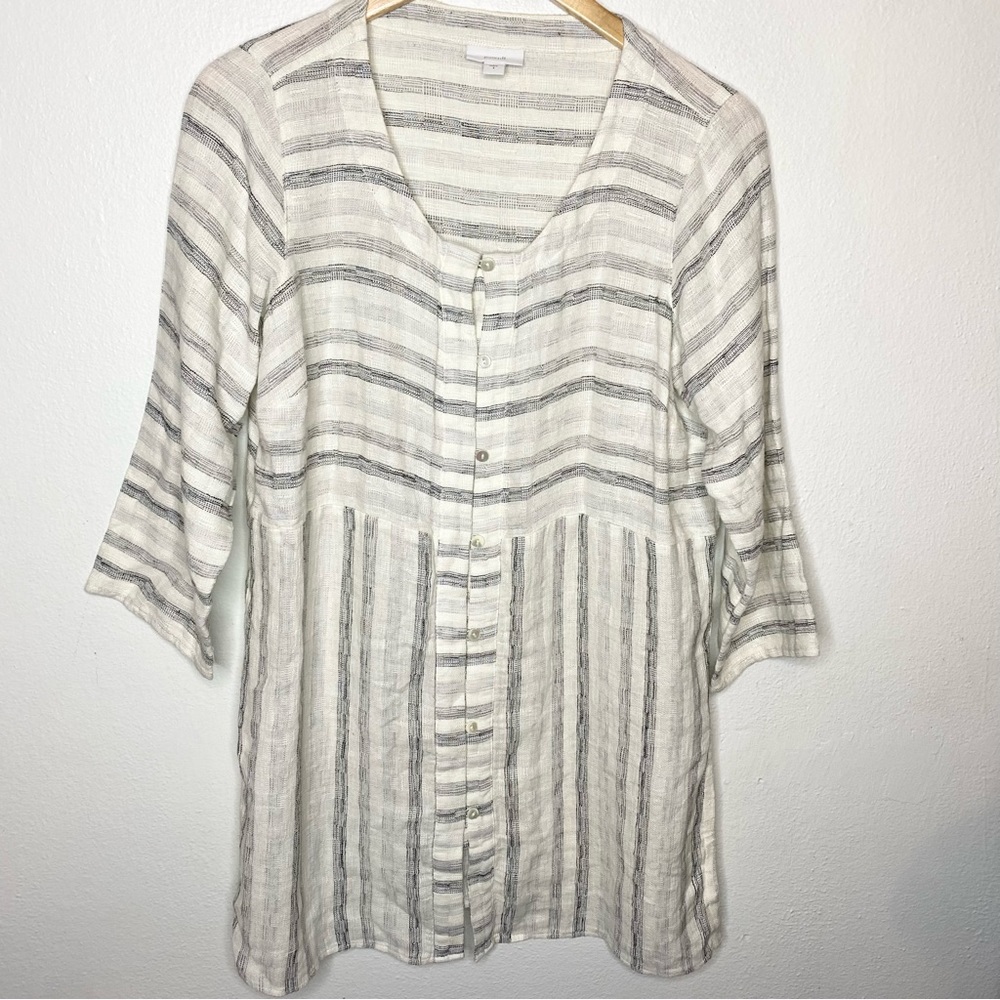 J. Jill Cream and Gray Striped Lightweight Tunic